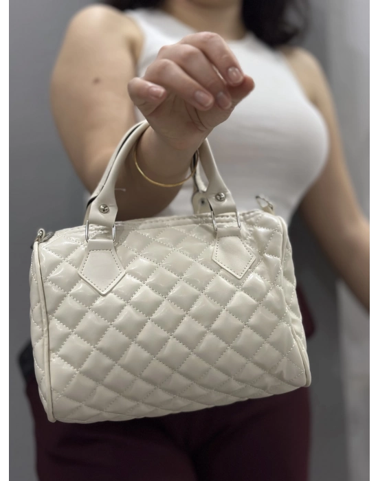 Kapaksız Kapitone Krem Cilt Çanta