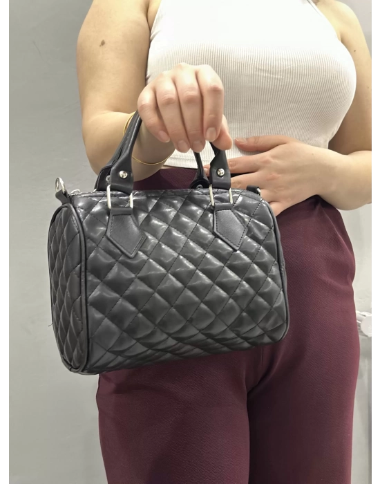 Kapaksız Kapitone Siyah Cilt Çanta