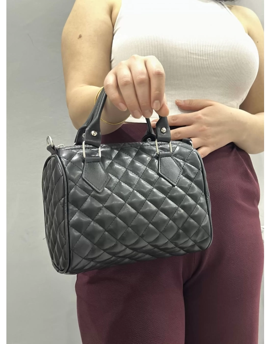 Kapaksız Kapitone Siyah Cilt Çanta