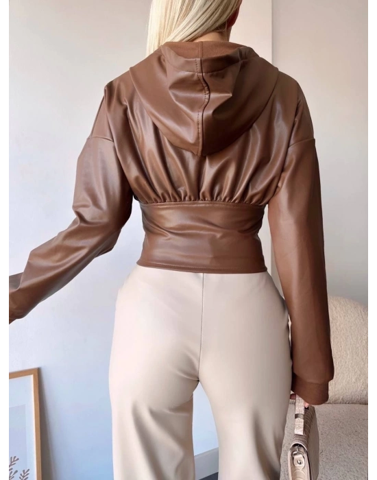 Kapşonlu Yarım Fermuarlı Ceket Kahve H24116