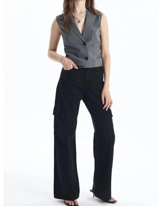 Kargo Cep Jeans Pantolon Siyah