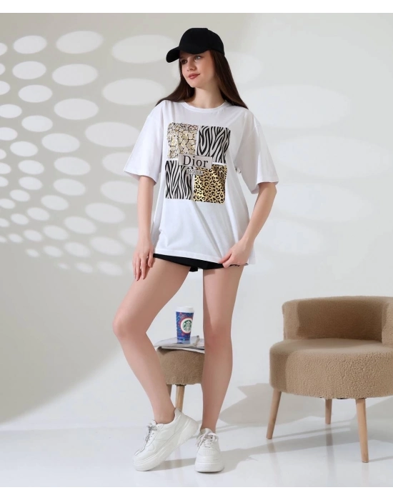 Karma Desenli Oversize Tişört