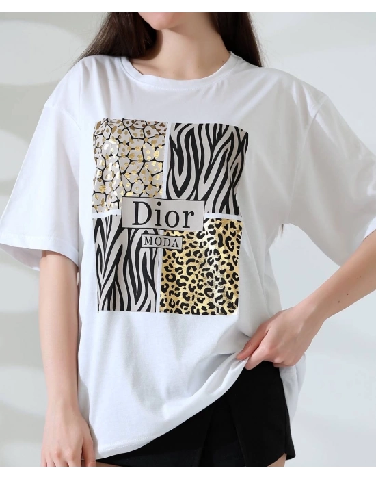 Karma Desenli Oversize Tişört