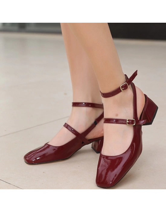 Karmi Bordo Rugan Topuklu Ayakkabı - Bamido