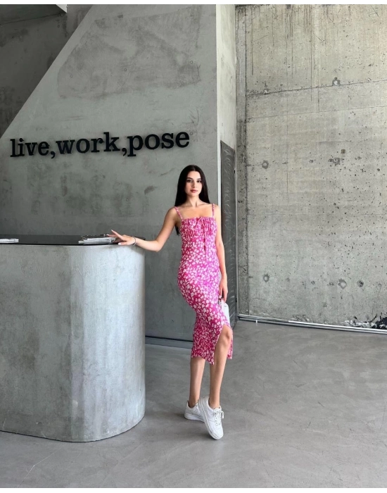 Kaşkorse Desenli Askılı Elbise