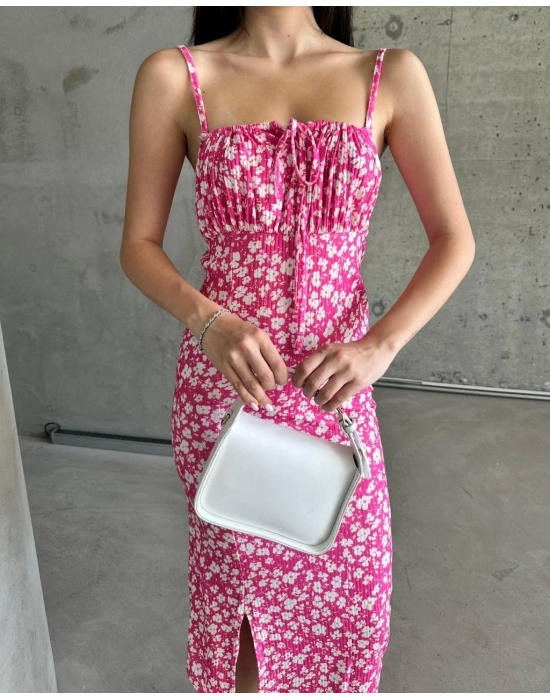 Kaşkorse Desenli Askılı Elbise