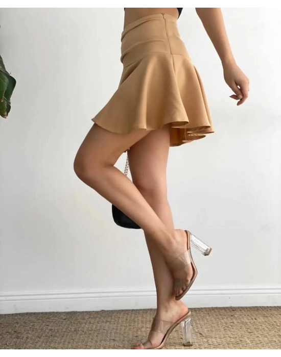 Kemerden Büzgülü Etek Camel