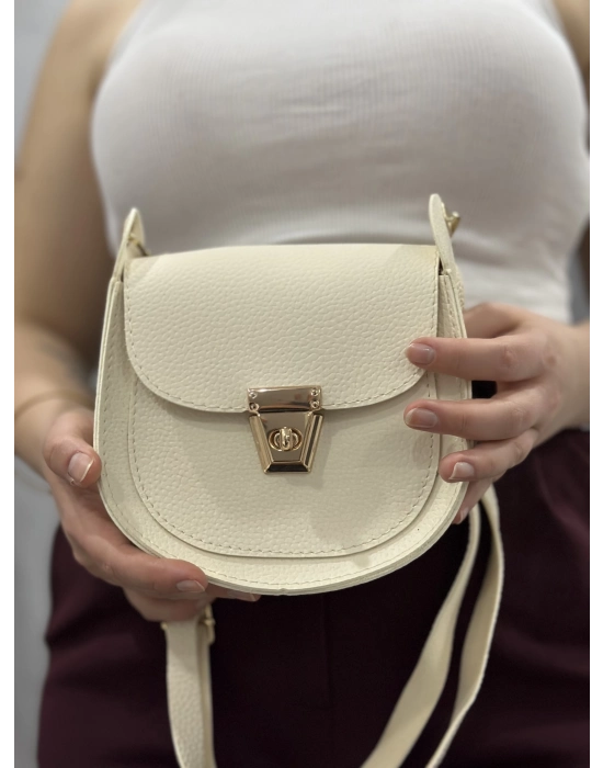 Klasik Kapaklı Bej Cilt Çanta