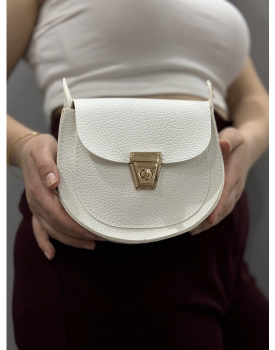 Klasik Kapaklı Beyaz Cilt Çanta