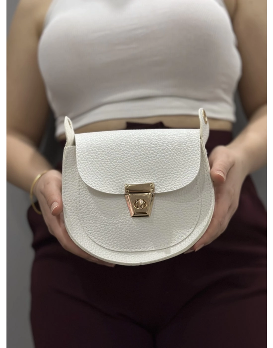 Klasik Kapaklı Beyaz Cilt Çanta