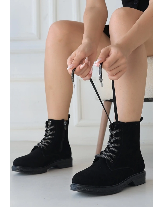 Kolly Siyah Süet Bağcıklı Bot - Bamido