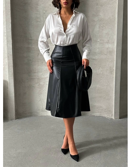 Komple Parçalı Deri Etek Siyah H26441