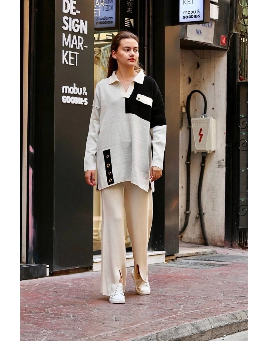 Kuş Gözü Triko Takım Beyaz