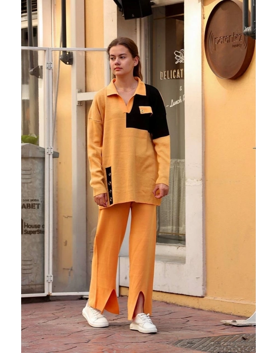 Kuş Gözü Triko Takım Hardal