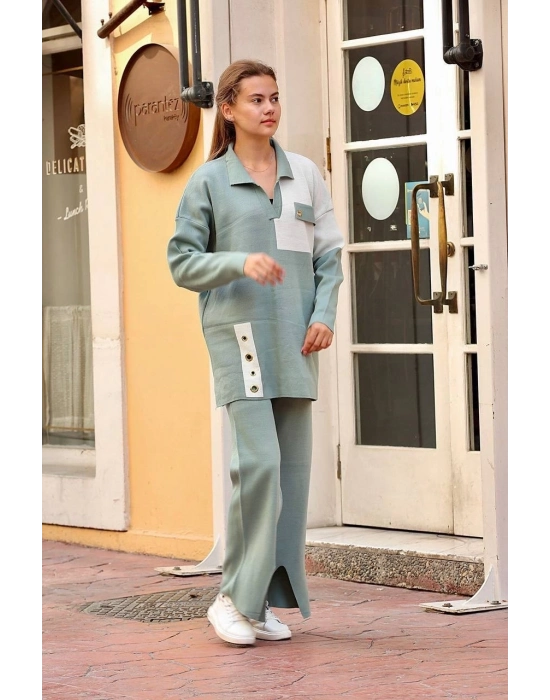 Kuş Gözü Triko Takım Mint