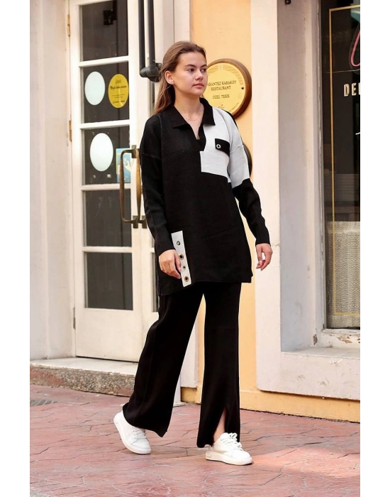 Kuş Gözü Triko Takım Siyah