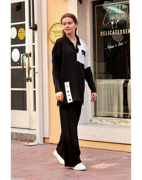 Kuş Gözü Triko Takım Siyah