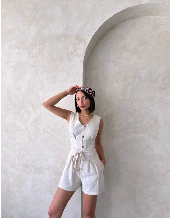 Kuşaklı Şortlu Tulum