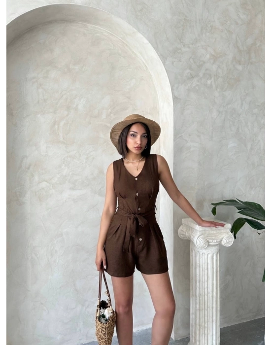 Kuşaklı Şortlu Tulum