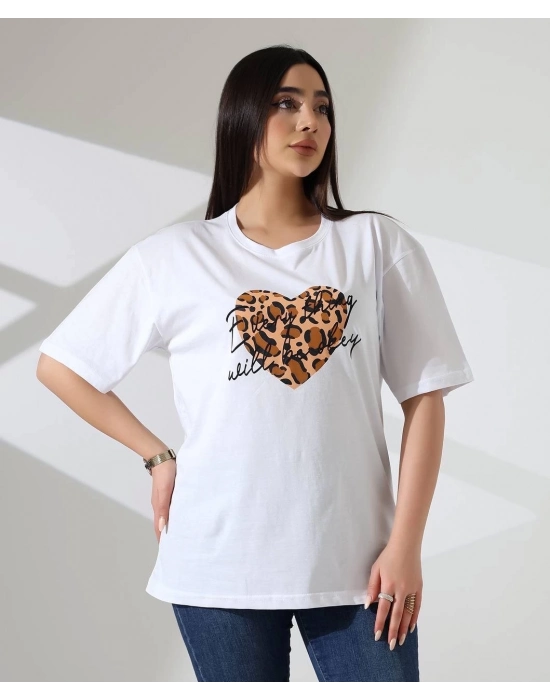 Leopar Kalp Baskılı Tişört