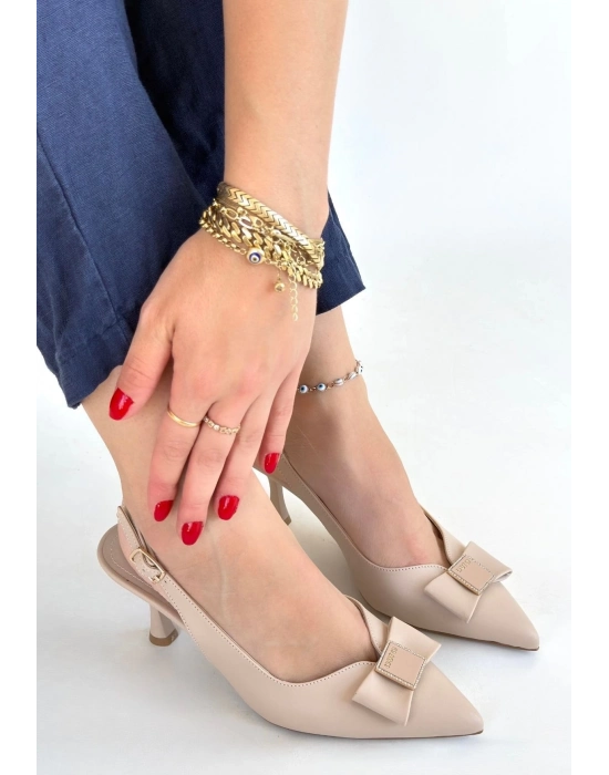 Leyya Bej Cilt Topuklu Ayakkabı