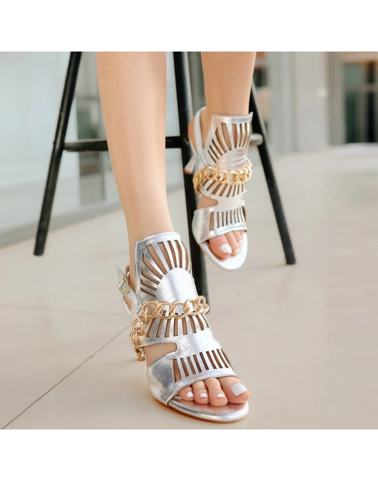 Lidya Gümüş Cilt Topuklu Ayakkabı - Bamido