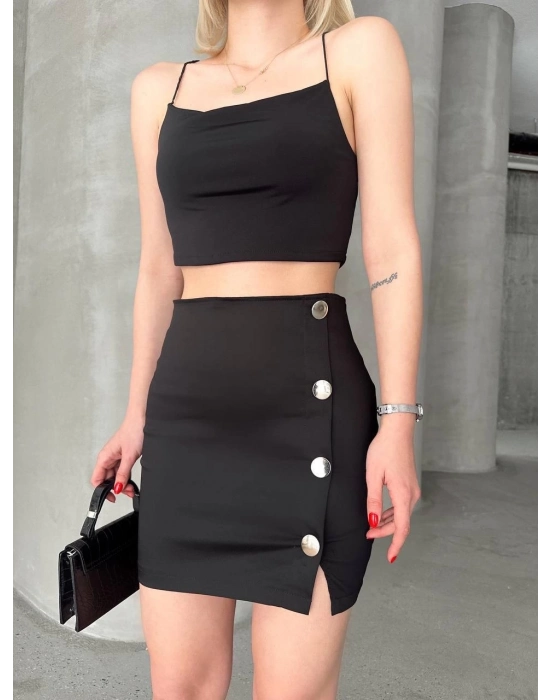 Likralı Gabardin Dört Düğmeli Etek