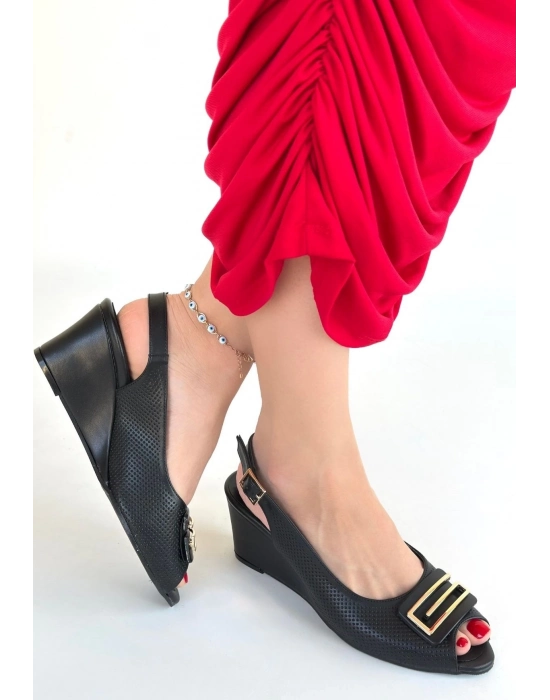 Mamba Siyah Cilt Dolgu Topuk Ayakkabı