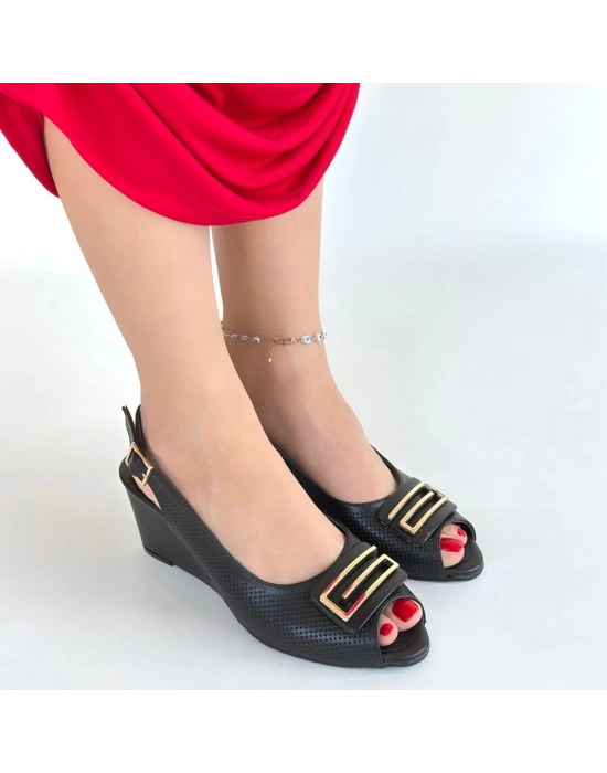 Mamba Siyah Cilt Dolgu Topuk Ayakkabı