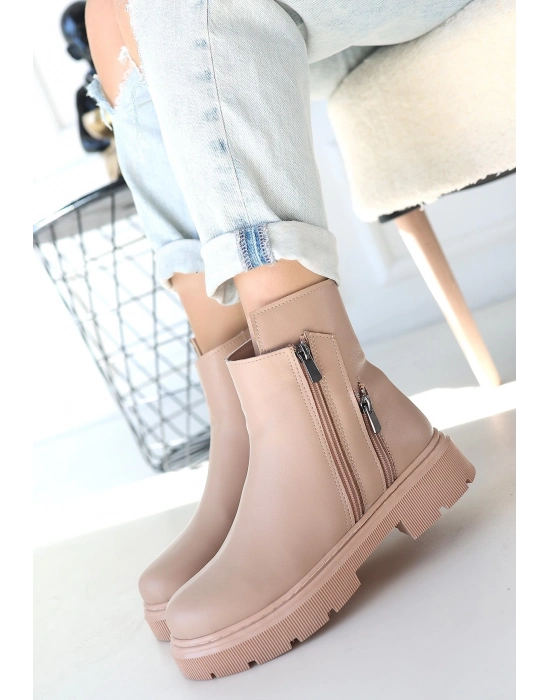 Menta Nude Cilt Fermuar Aksesuarlı Bot - Bamido