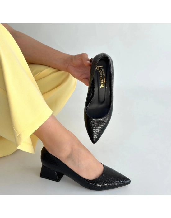 Meort Siyah Rugan Topuklu Ayakkabı