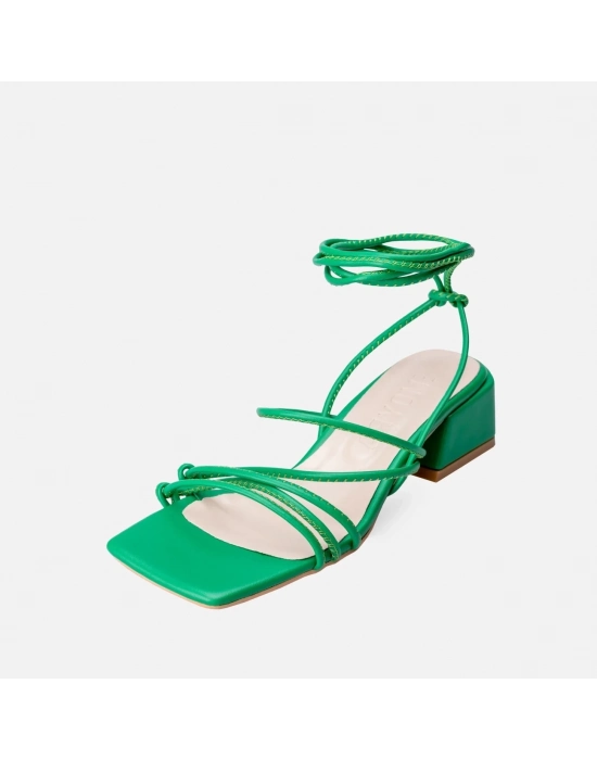 Merdi Yeşil Cilt Topuklu Ayakkabı