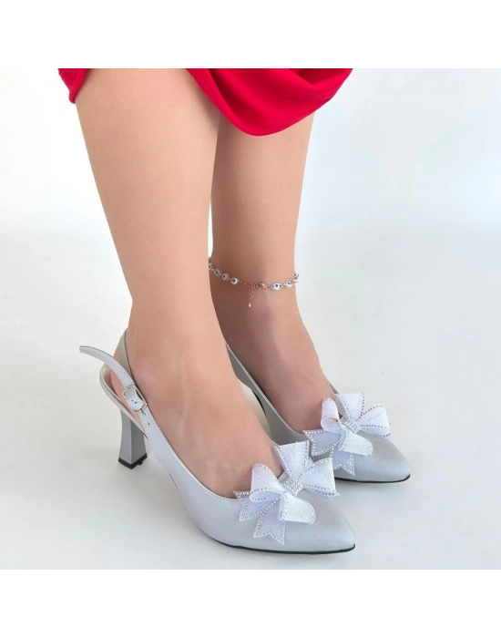 Mewi Gümüş Saten Topuklu Ayakkabı