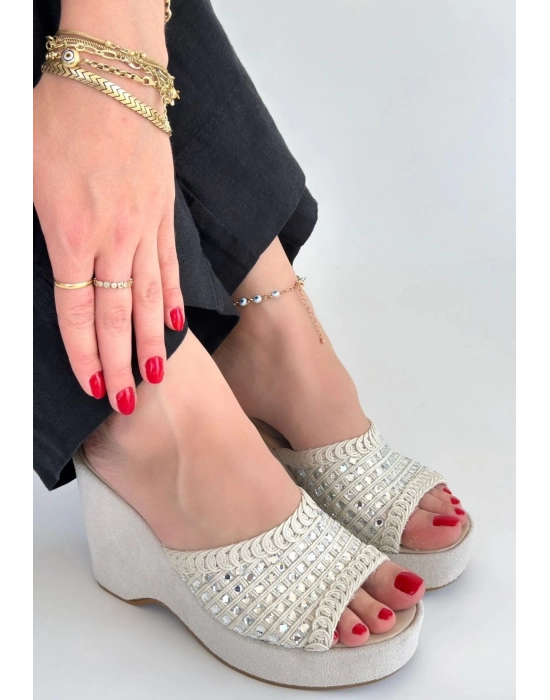 Moka Bej Triko Dolgu Topuk Terlik