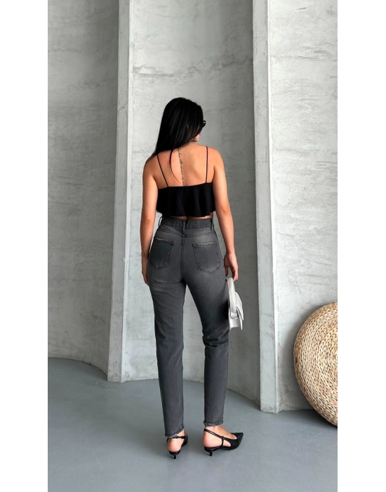 Mom Fit Enzim Taş Yıkama Jeans Pantolon Füme D2006