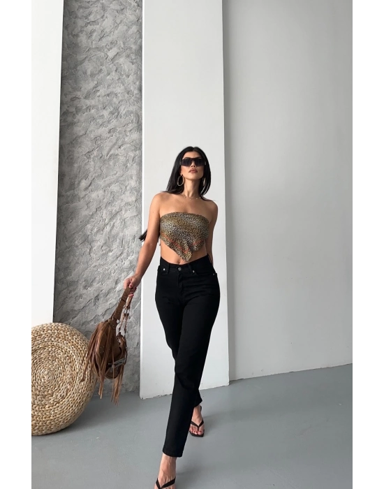 Mom Fit Enzim Taş Yıkama Jeans Pantolon Siyah D2006