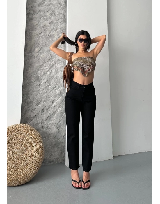 Mom Fit Enzim Taş Yıkama Jeans Pantolon Siyah D2006