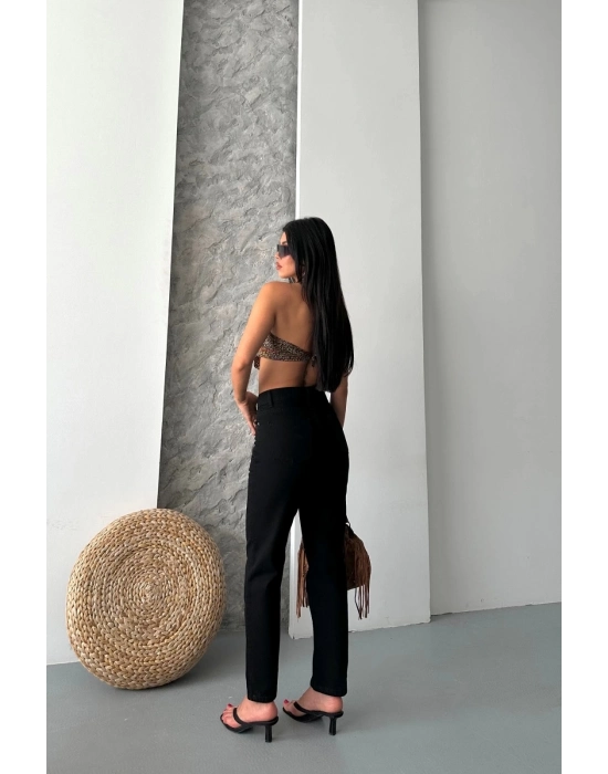 Mom Fit Enzim Taş Yıkama Jeans Pantolon Siyah D2006