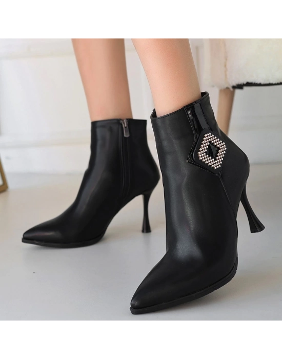 Moose Siyah Cilt Topuklu Bot - Bamido