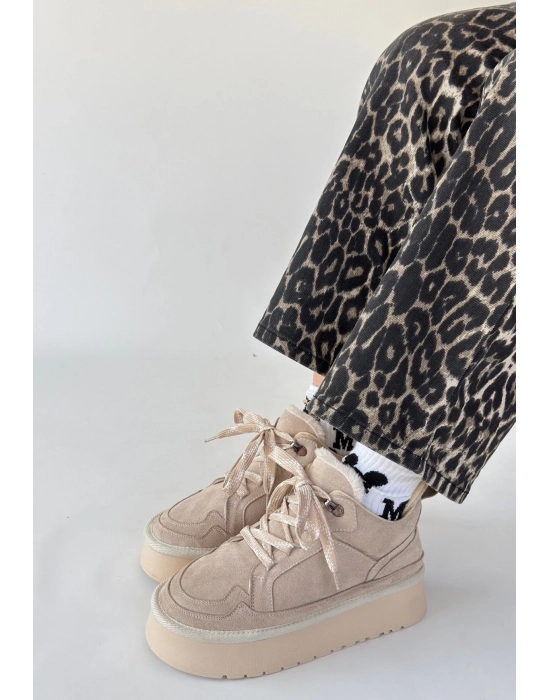 Muden Bej Süet Bağcıklı Bot