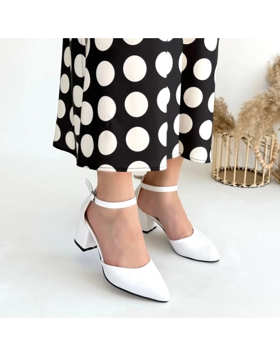 Mulen Beyaz Cilt Topuklu Ayakkabı - Bamido