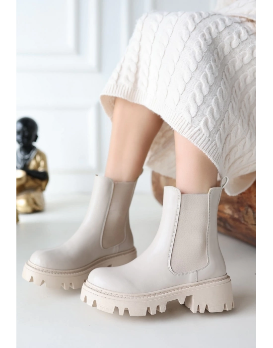 Ninle Bej Cilt Topuklu Bot - Bamido