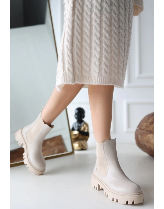 Ninle Bej Cilt Topuklu Bot - Bamido