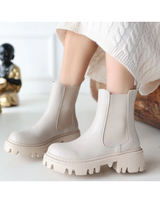 Ninle Bej Cilt Topuklu Bot - Bamido