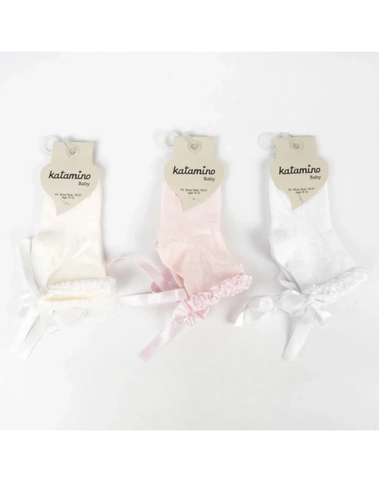 Oben Aks Kız Bebek Soket Çorap K48019 Asorti
