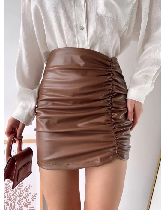 Önden Büzgülü Etek Taba H24210