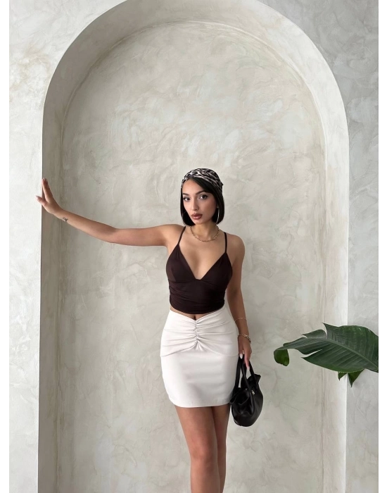 Önü Büzgülü Etek Bej S24222