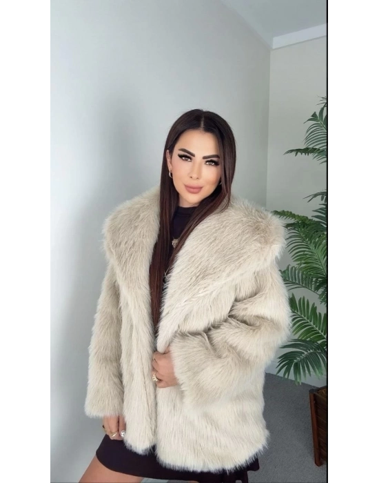 Önü Çıtçıtlı Loli Kürk Bej T4149