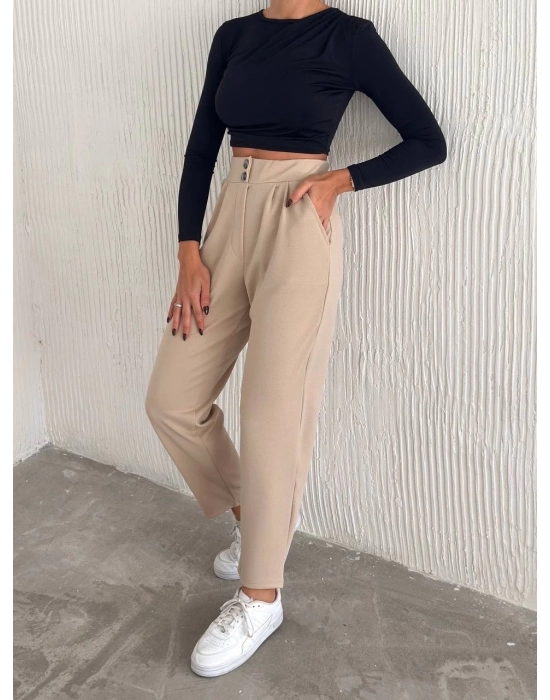 Örme Krep Pantolon Çift Düğmeli