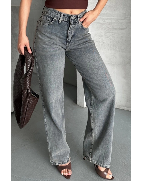 Palazzo Bıyık Kar Yıkama Buz Mavi Jeans Pantolon D2008